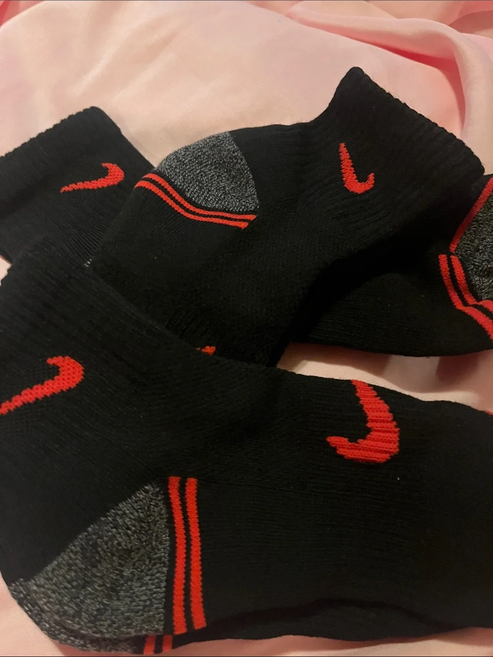 Boy s Black Athletic Ankle Socks with Red Swoosh Accents Nike 3 pair